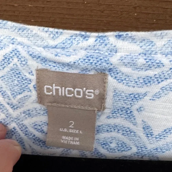 Chico's Sky Blue Patterned Short Sleeve Tee size 2 (L) - Picture 2 of 5